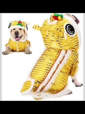  Lion Dance Dog Costume Chinese New Year Pet Costume with Sequins Chinese Lion